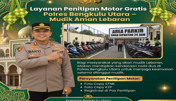 Mudik Lebaran Lebih Tenang, Polres Bengkulu Utara Buka Layanan Penitipan Motor