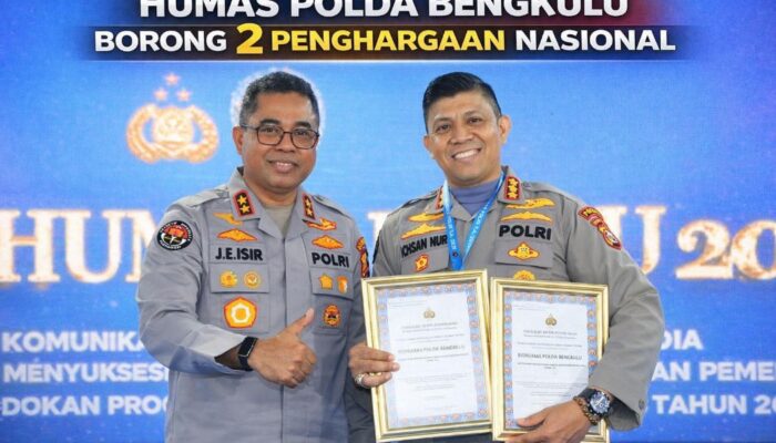 Prestasi Nasional, Humas Polda Bengkulu Raih Dua Penghargaan di Rakernis Humas Polri