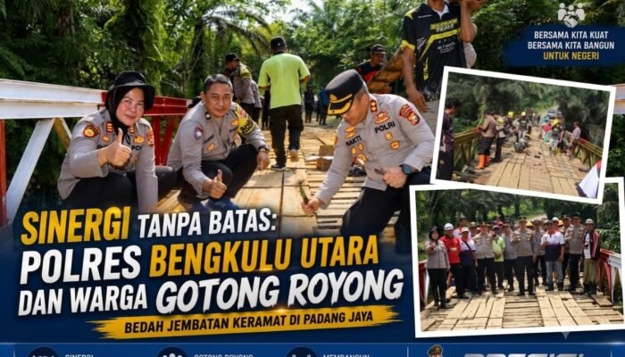 Bahu-Membahu Perbaiki Jembatan Keramat, Kapolres Bengkulu Utara Turun Langsung