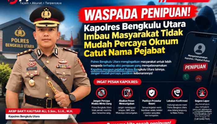 Waspada Penipuan Catut Nama Pejabat, Polres Bengkulu Utara Imbau Warga Tak Mudah Percaya