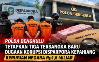 Polda Bengkulu Tetapkan Tiga Tersangka Baru Dugaan Korupsi Disparpora Kepahiang, Kerugian Negara Rp1,6 Miliar