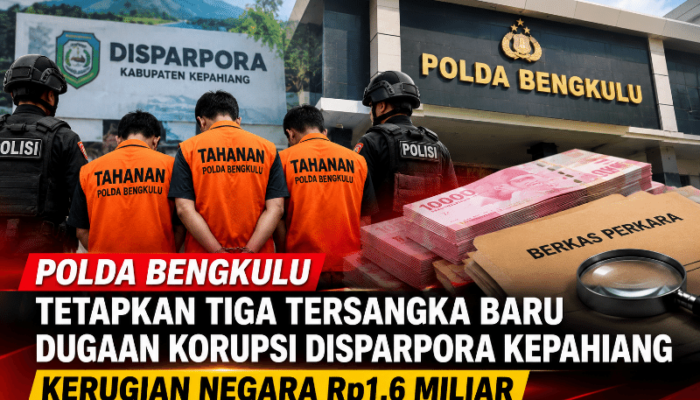 Polda Bengkulu Tetapkan Tiga Tersangka Baru Dugaan Korupsi Disparpora Kepahiang, Kerugian Negara Rp1,6 Miliar